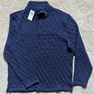 NWT Club Room Mens Large Quilted Pullover Navy Snap Mock Neck Sweater